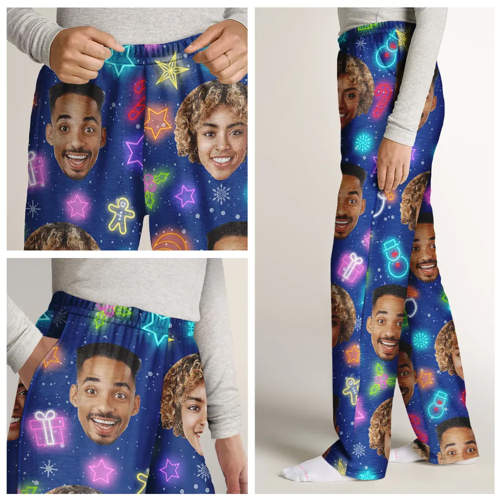 Custom Photo Family Face Neon Style Light It Up - Personalized Pajama Pants - Image 8