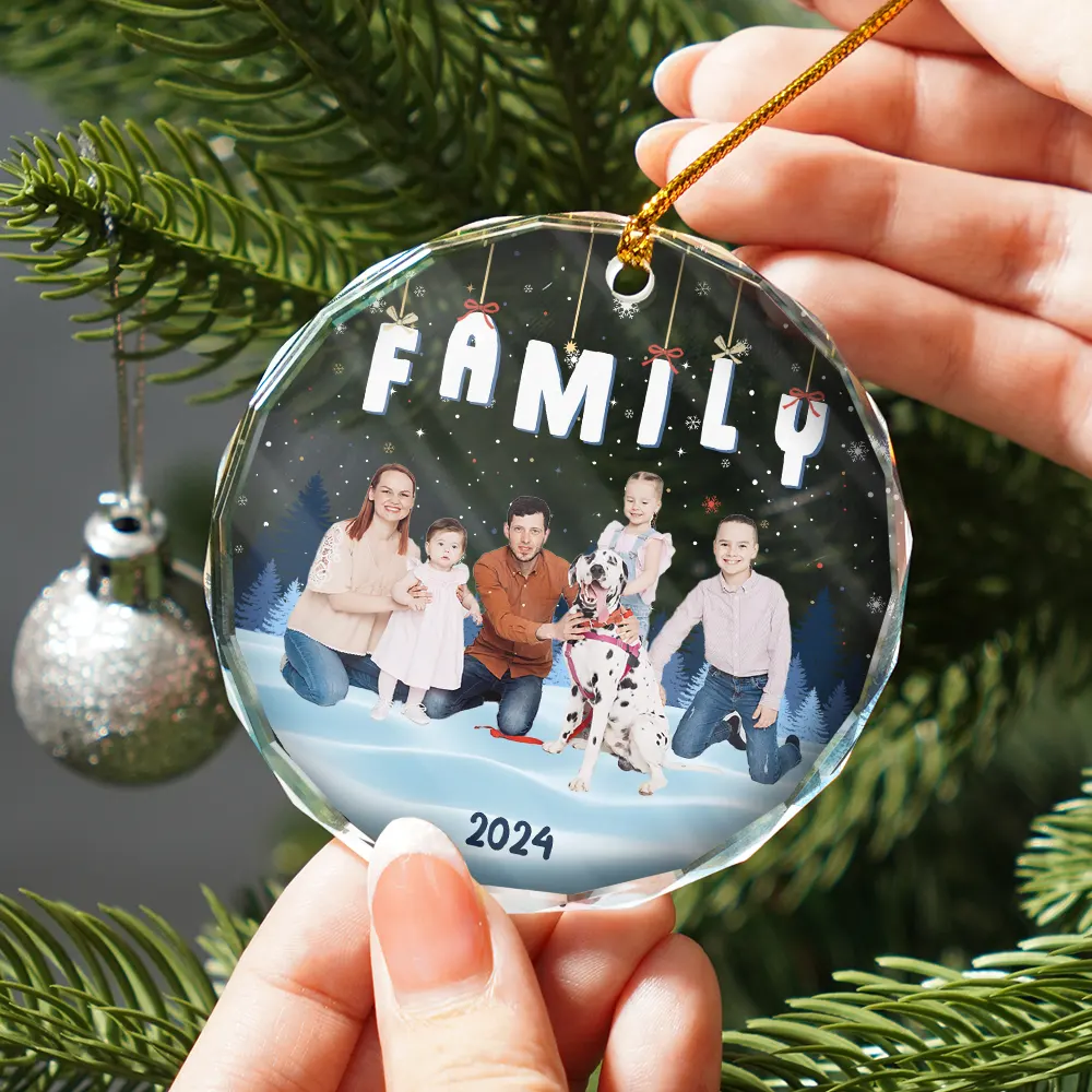 Custom Photo Family Friends Besties Sisters Sitting Together - Personalized Circle Glass Ornament - Image 3