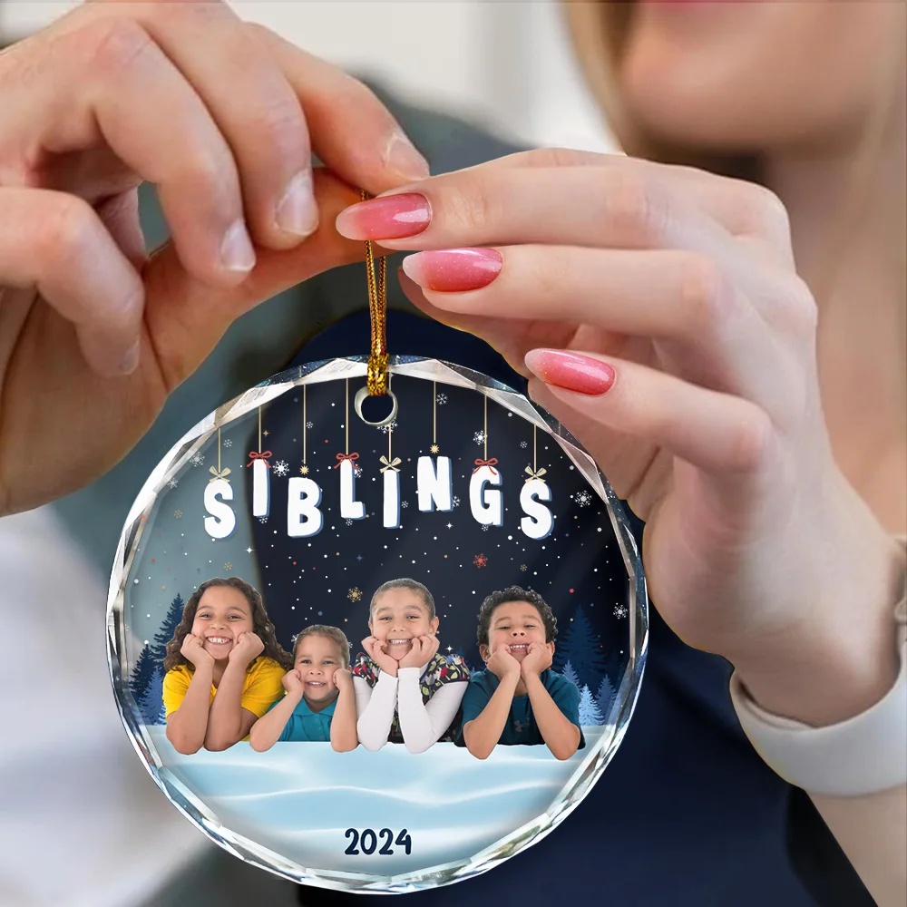 Custom Photo Family Friends Besties Sisters Sitting Together - Personalized Circle Glass Ornament - Image 5