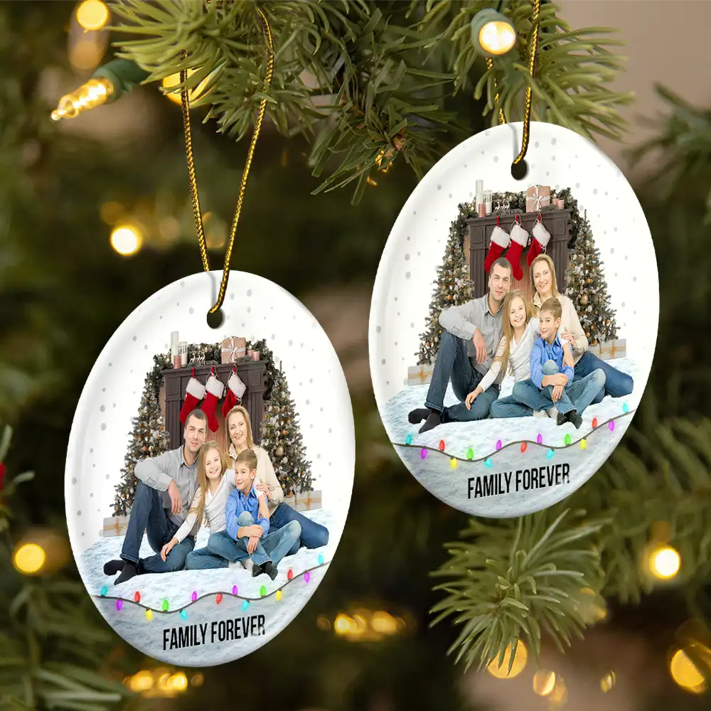 Custom Photo Family Friends Snow - Personalized Circle Ceramic Ornament - Image 3