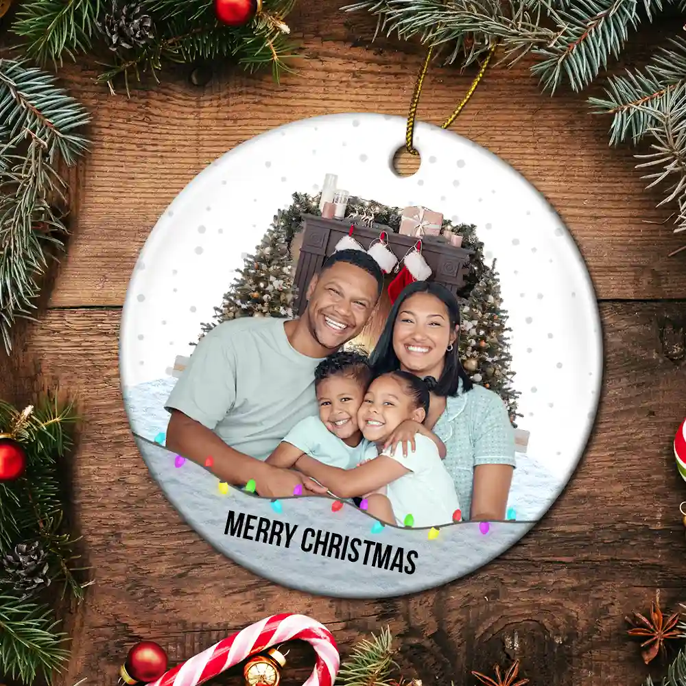 Custom Photo Family Friends Snow - Personalized Circle Ceramic Ornament - Image 6