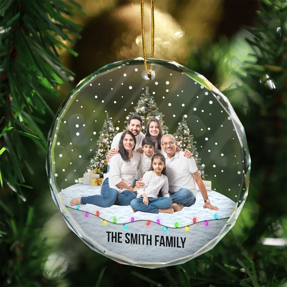 Custom Photo Family Friends Snow - Personalized Circle Glass Ornament - Image 4