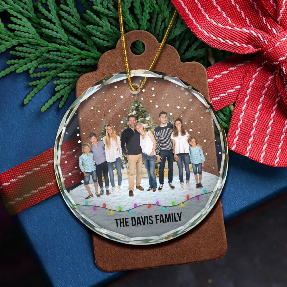Custom Photo Family Friends Snow - Personalized Circle Glass Ornament - Image 6