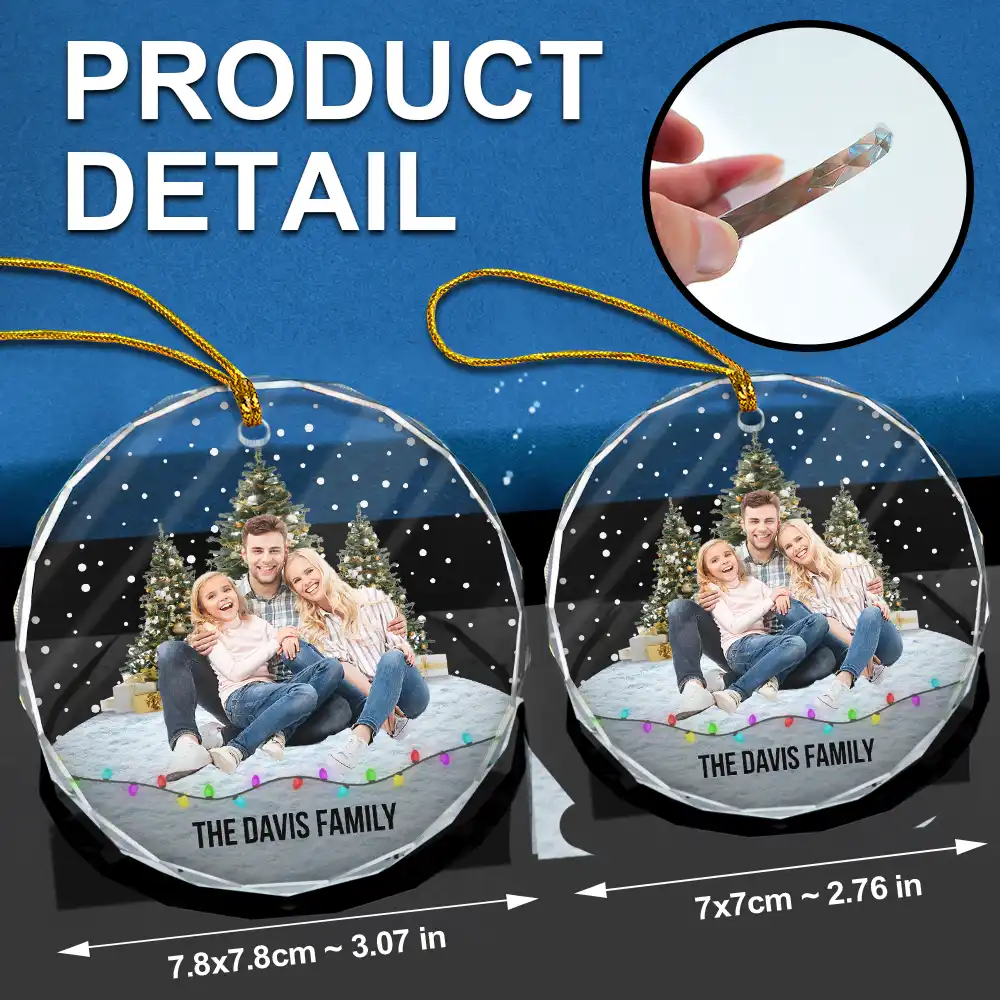 Custom Photo Family Friends Snow - Personalized Circle Glass Ornament - Image 7