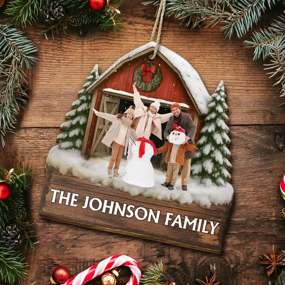 Custom Photo Family Gathering Red Barn - Personalized Custom Shaped Wooden Ornament - Image 6