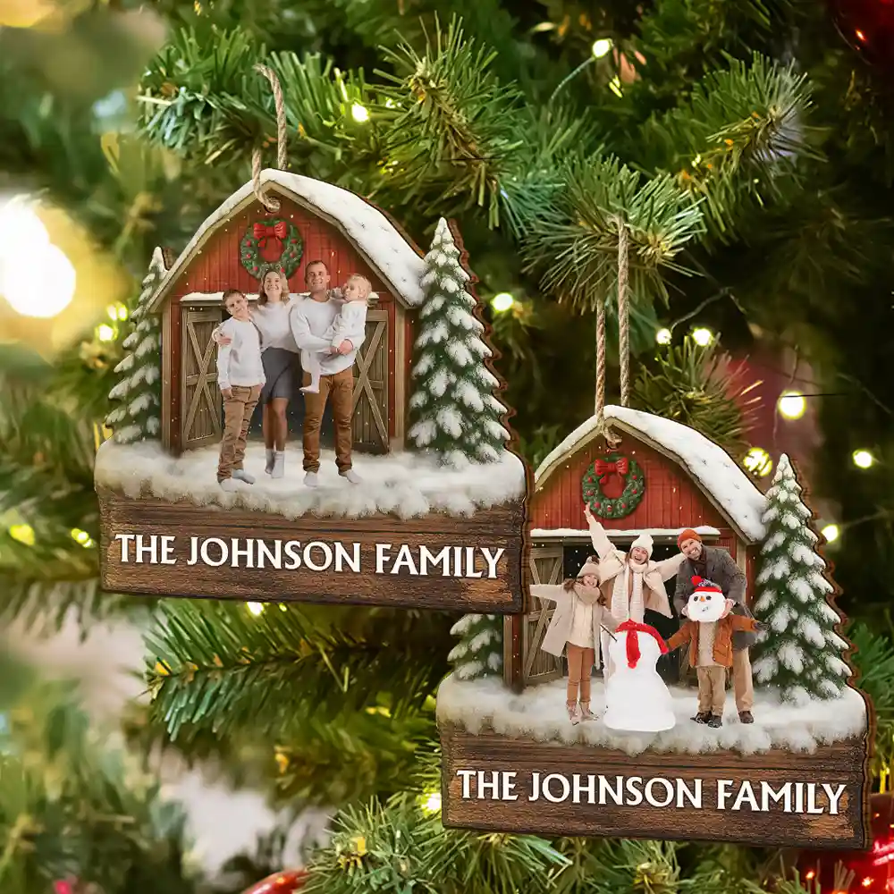 Custom Photo Family Gathering Red Barn - Personalized Custom Shaped Wooden Ornament - Image 7