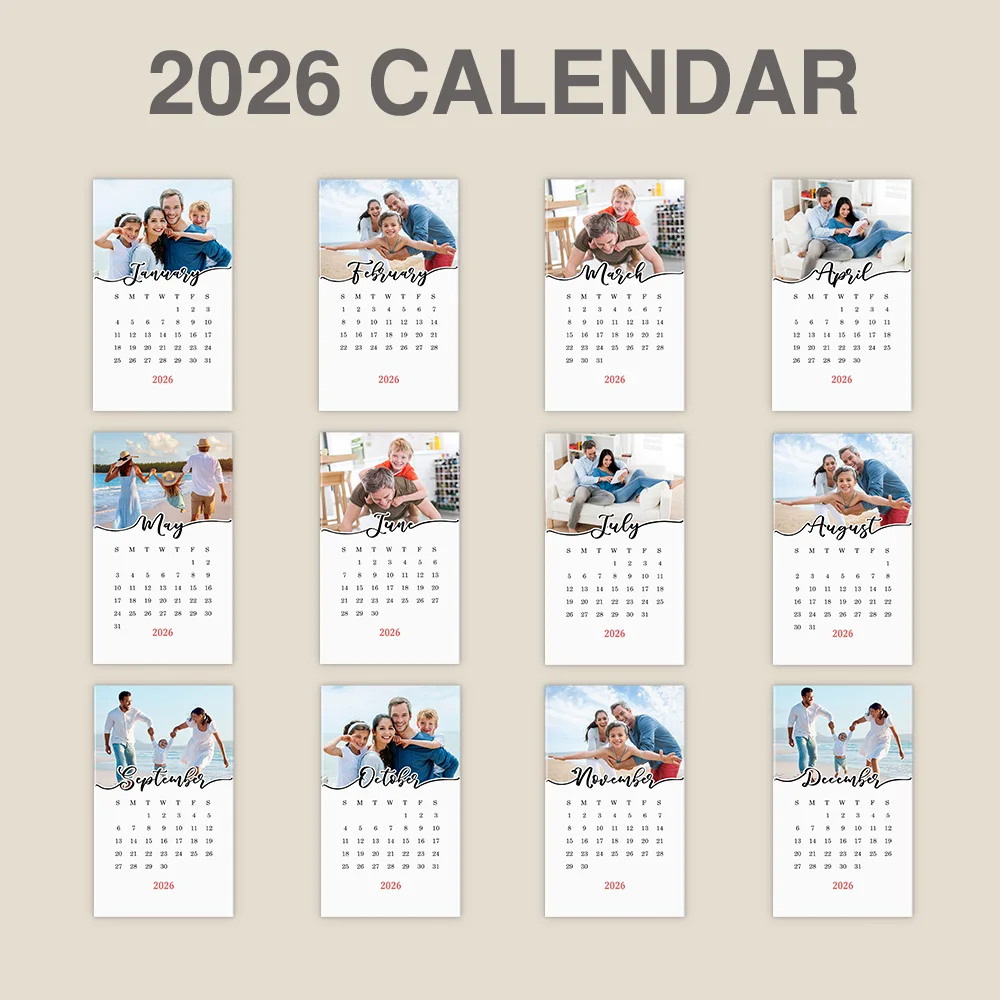 Custom Photo Family Is Everything - Personalized Calendar With Wooden Stand - Image 2