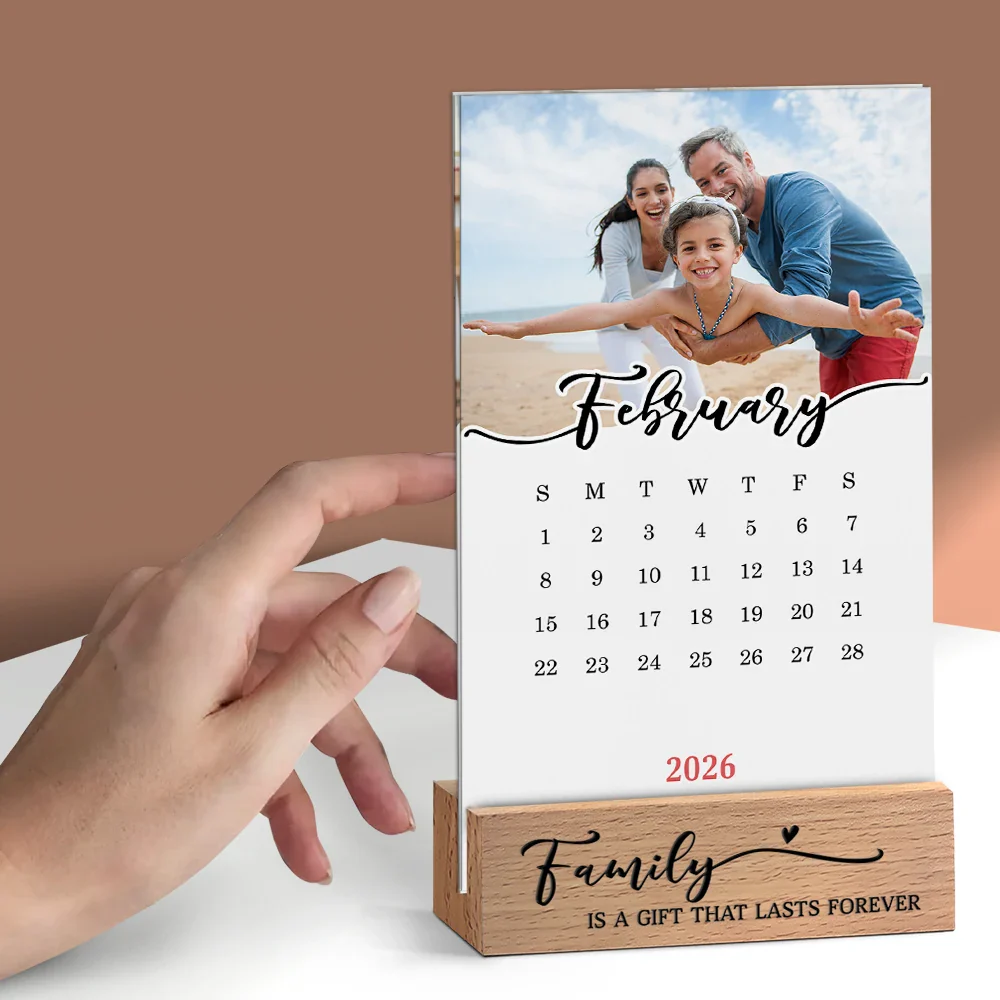 Custom Photo Family Is Everything - Personalized Calendar With Wooden Stand - Image 3