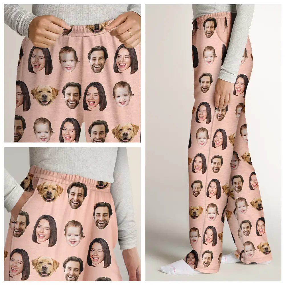 Custom Photo Family Kid Pet Funny Face Custom Bright Festive Color - Personalized Pajama Pants - Image 8