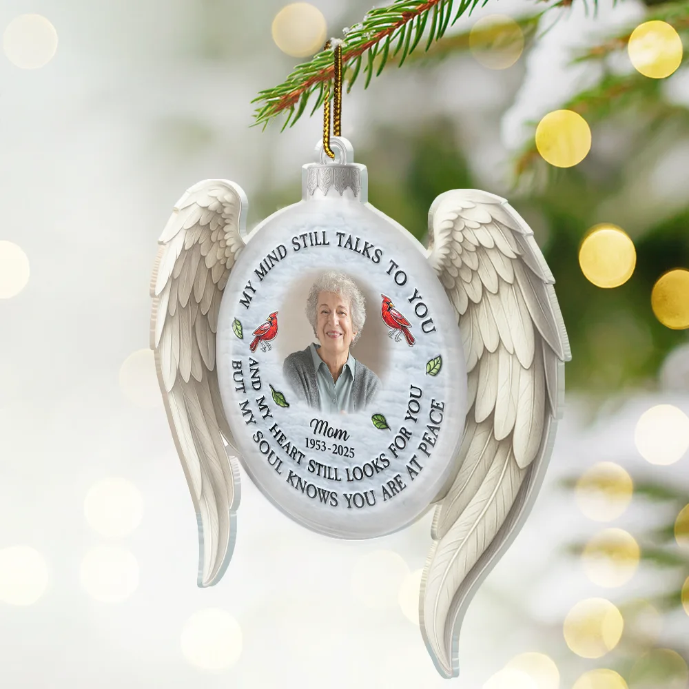 Custom Photo Family Memorial My Mind Still Talks To You - Personalized Custom Shaped Acrylic Ornament - Image 2