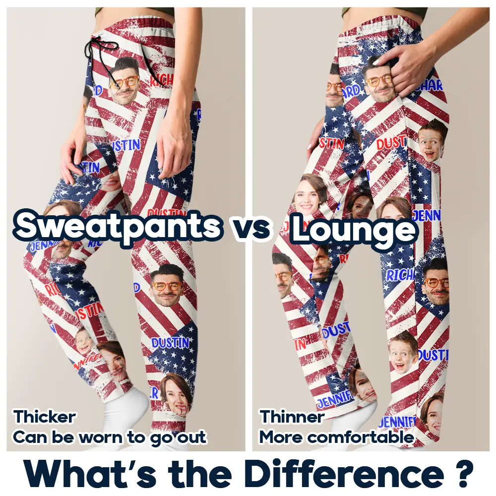 Custom Photo Family Mom Dad Pet Face America Stars And Stripes - Personalized Pajama Pants - Image 7