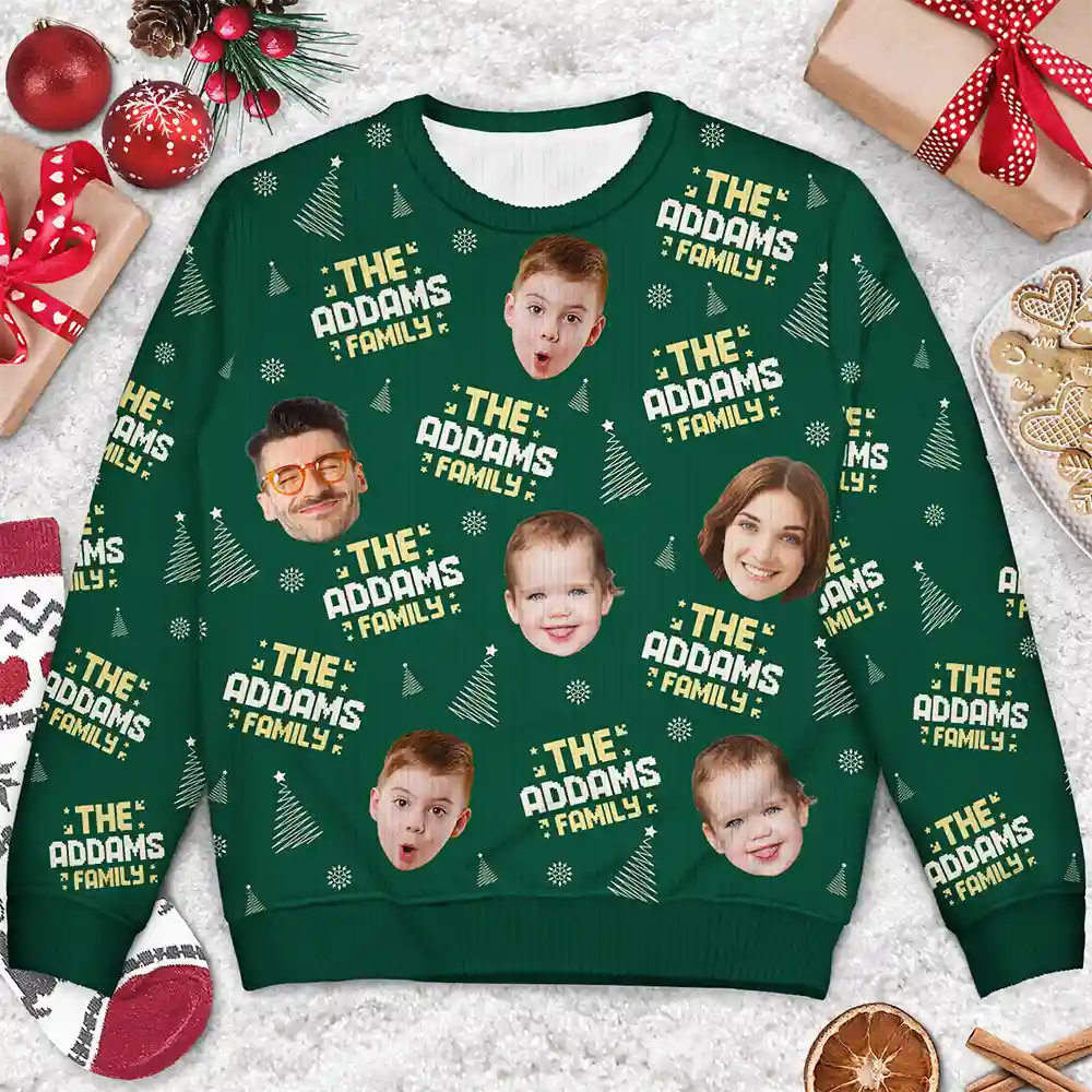 Custom Photo Family Name - Personalized Unisex Ugly Sweater - Image 4