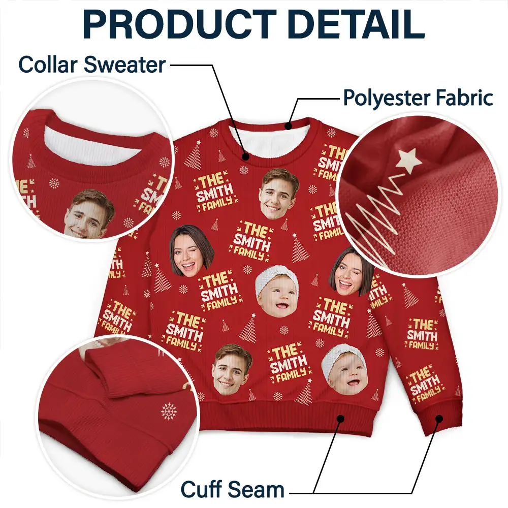 Custom Photo Family Name - Personalized Unisex Ugly Sweater - Image 7
