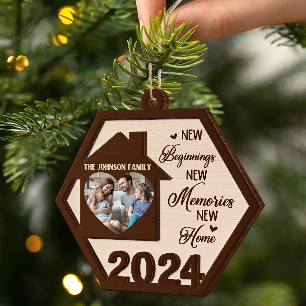 Custom Photo Family New Beginnings New Memories New Home - Personalized 2-Layered Wooden Ornament - Image 2