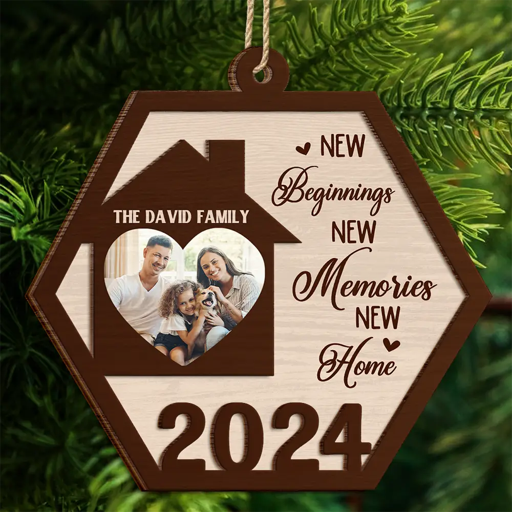 Custom Photo Family New Beginnings New Memories New Home - Personalized 2-Layered Wooden Ornament - Image 4