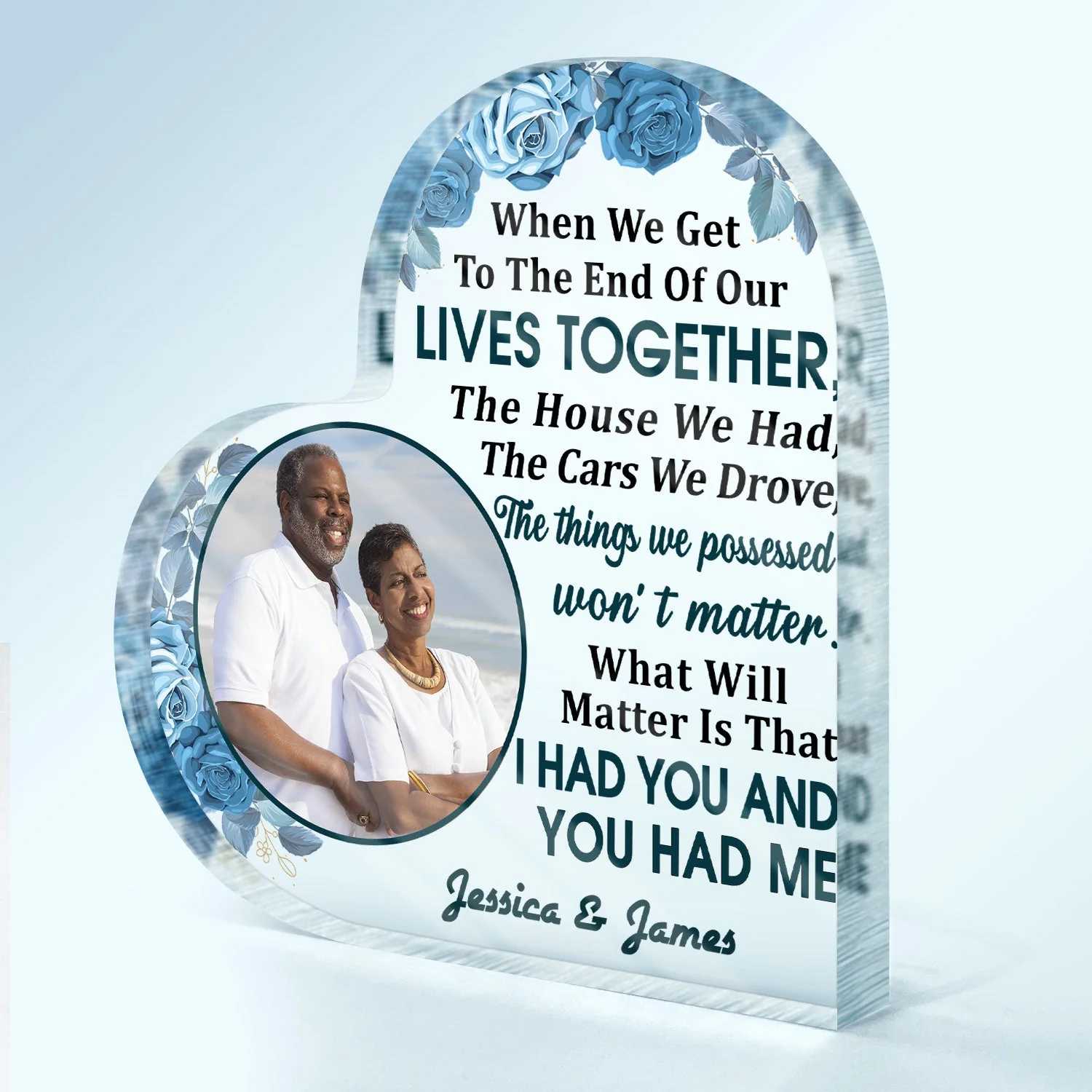 Custom Photo Family Old Couple When We Get To The End - Personalized Custom Heart Shaped Acrylic Plaque - Image 2