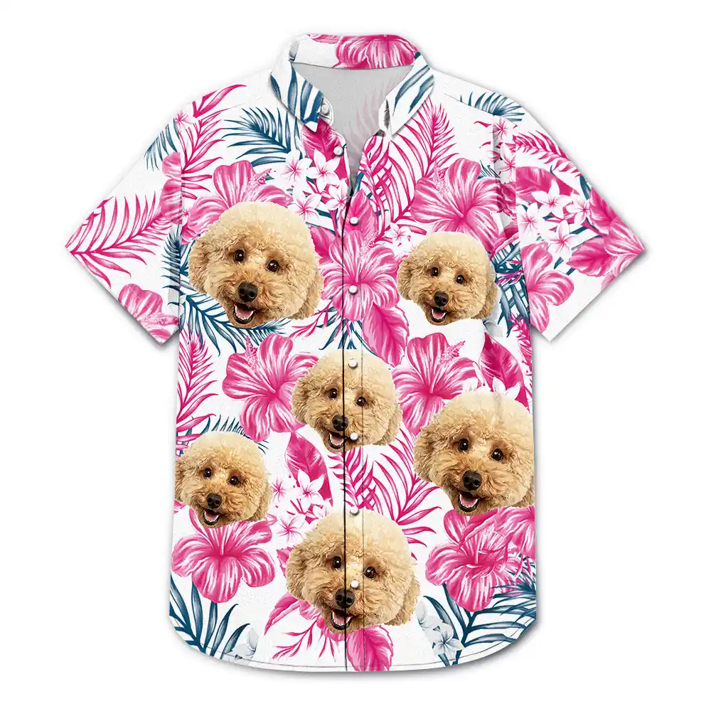 Custom Photo Family Pet Face Tropical Background - Personalized Hawaiian Shirt - Image 4