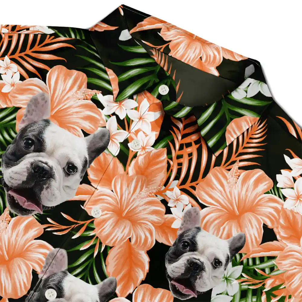 Custom Photo Family Pet Face Tropical Background - Personalized Hawaiian Shirt - Image 5