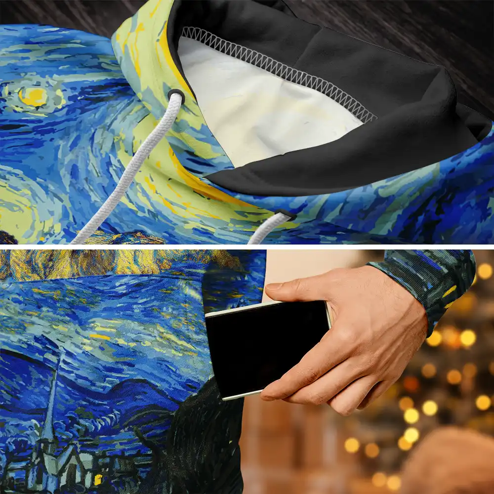 Custom Photo Family Pet Portrait Art Style Starry Night Painting Effect - Personalized Pullover Hoodie - Image 7