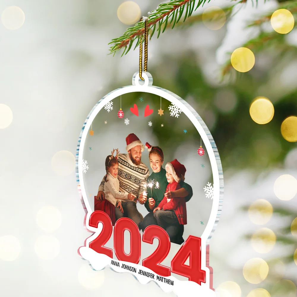 Custom Photo Family Red 2024 - Christmas Gift For Family - Personalized Custom Shaped Acrylic Ornament - Image 3