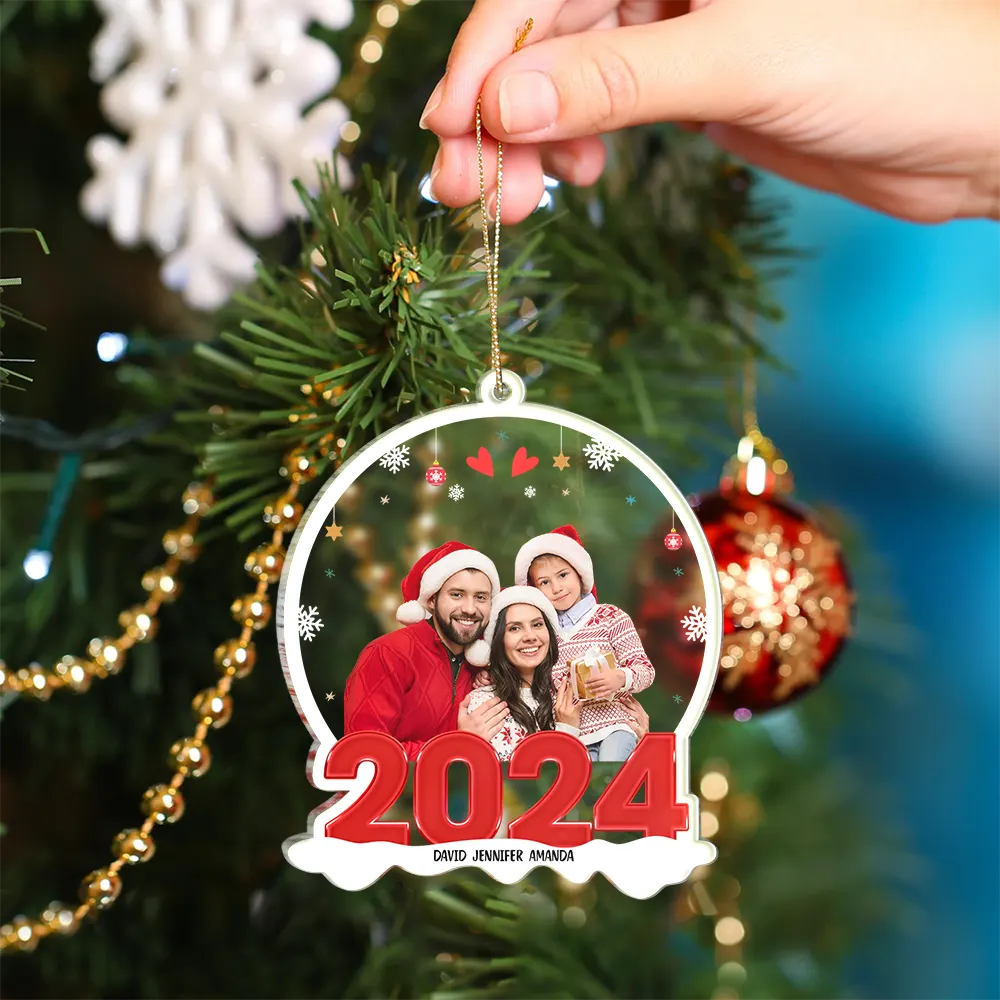 Custom Photo Family Red 2024 - Christmas Gift For Family - Personalized Custom Shaped Acrylic Ornament - Image 5