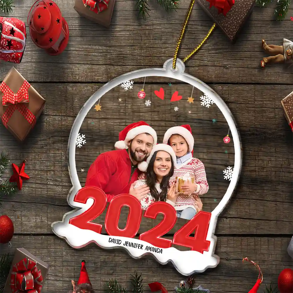 Custom Photo Family Red 2024 - Christmas Gift For Family - Personalized Custom Shaped Acrylic Ornament - Image 6
