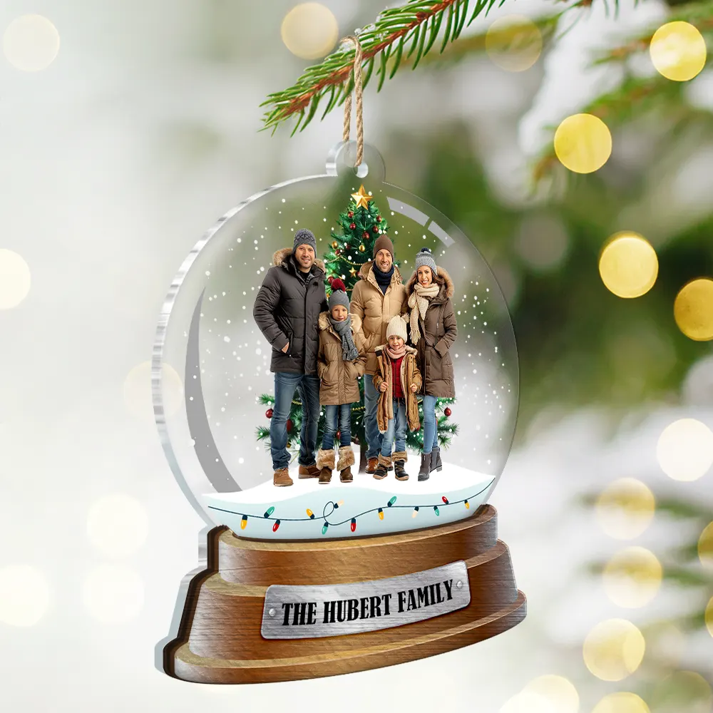 Custom Photo Family Snow Globe Winter Theme - Personalized 2-Layered Mix Ornament - Image 3