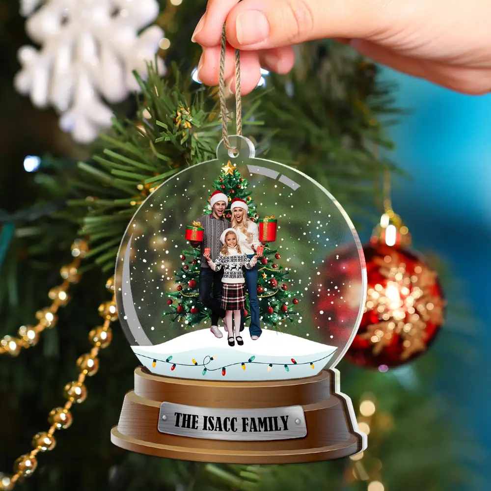 Custom Photo Family Snow Globe Winter Theme - Personalized 2-Layered Mix Ornament - Image 5