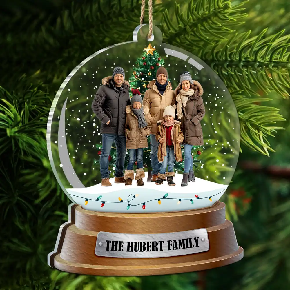 Custom Photo Family Snow Globe Winter Theme - Personalized 2-Layered Mix Ornament - Image 6