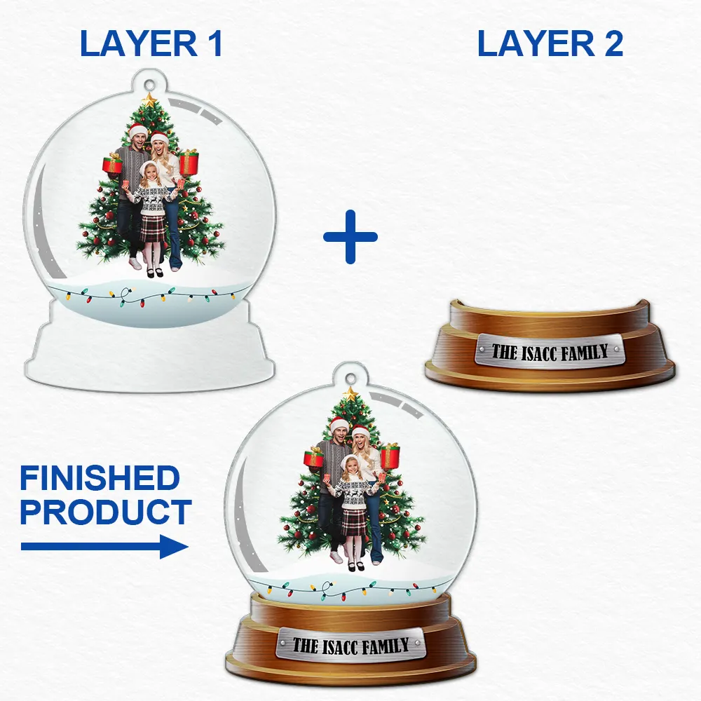Custom Photo Family Snow Globe Winter Theme - Personalized 2-Layered Mix Ornament - Image 7