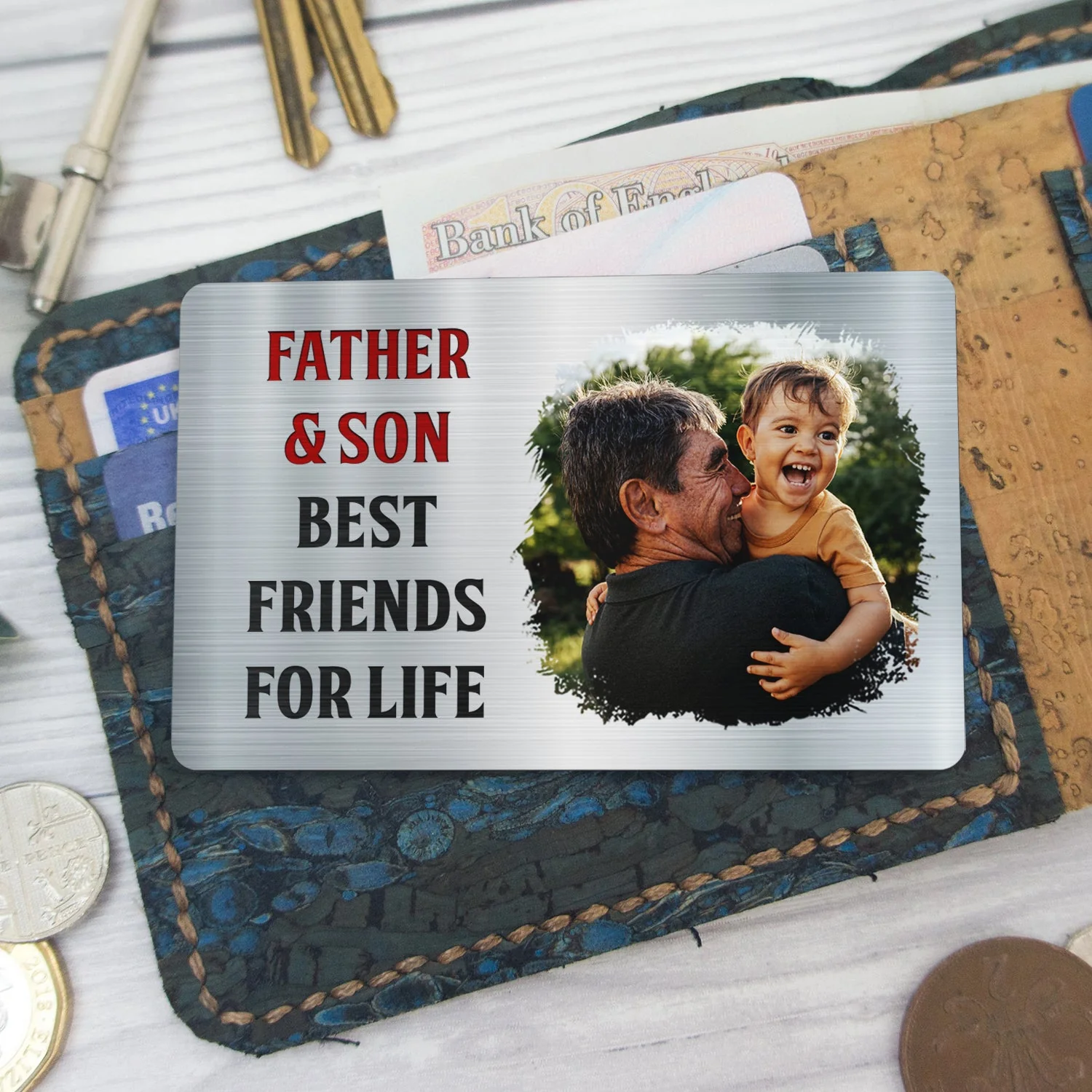 Custom Photo Father And Son Best Friends For Life - Gift For Dad, Father, Grandpa - Personalized Aluminum Wallet Card - Image 6
