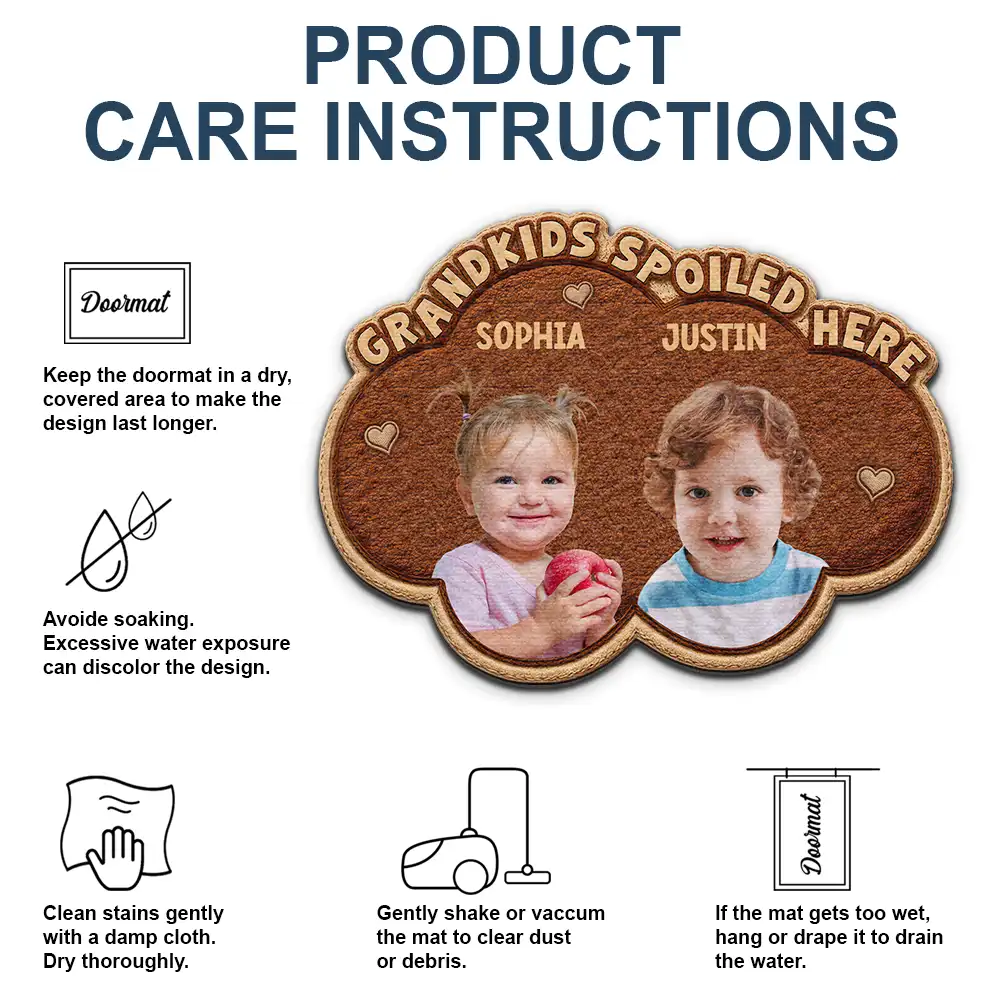 Custom Photo Faux Embroidery Effect Grandkids Spoiled Here - Personalized Custom Shaped Doormat - Image 6