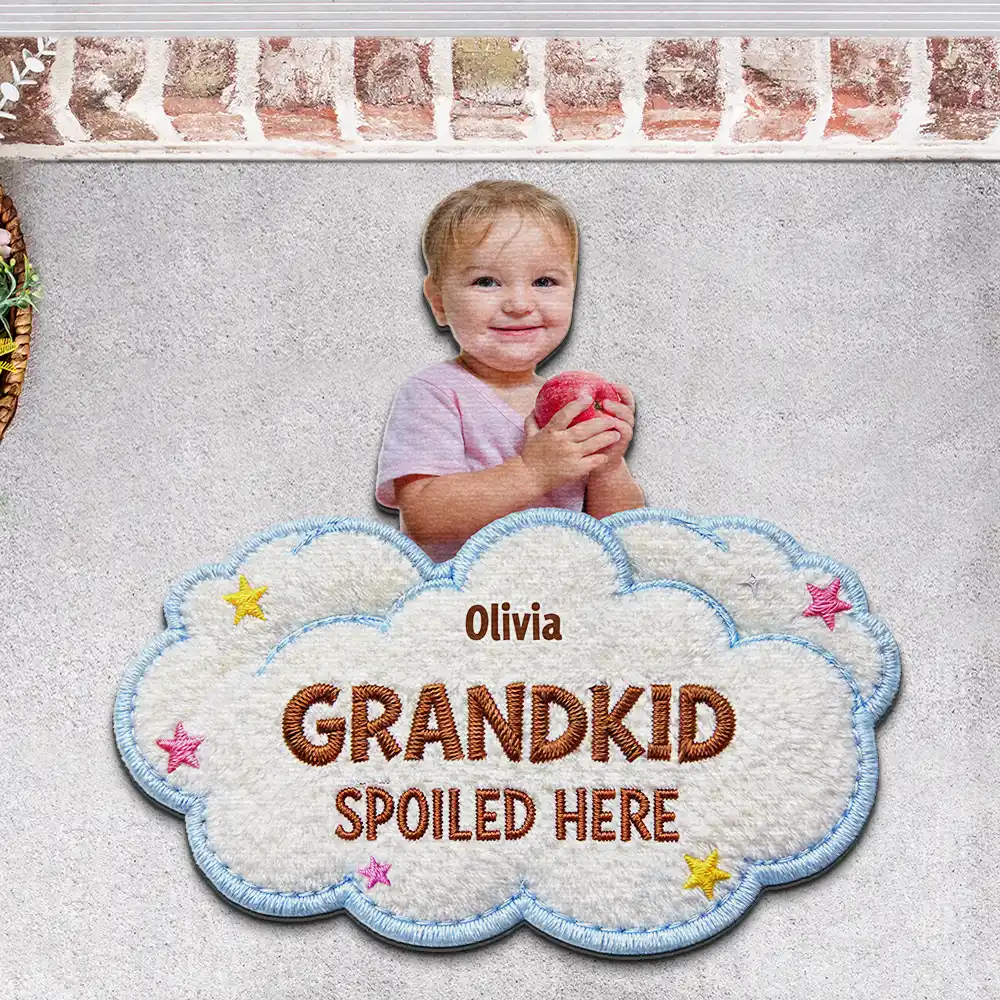 Custom Photo Faux Embroidery Effect Spoiled Grandkids Live Here - Personalized Custom Shaped Doormat - Image 4
