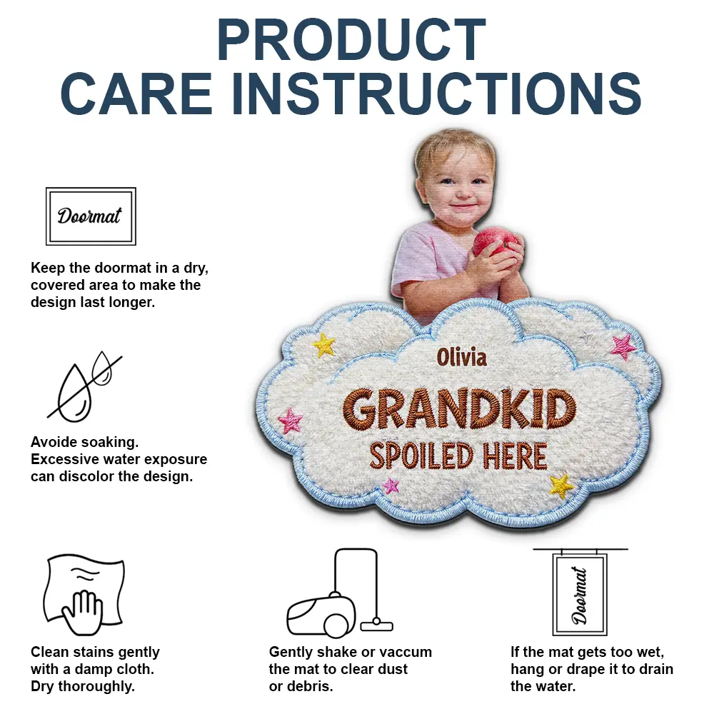 Custom Photo Faux Embroidery Effect Spoiled Grandkids Live Here - Personalized Custom Shaped Doormat - Image 6