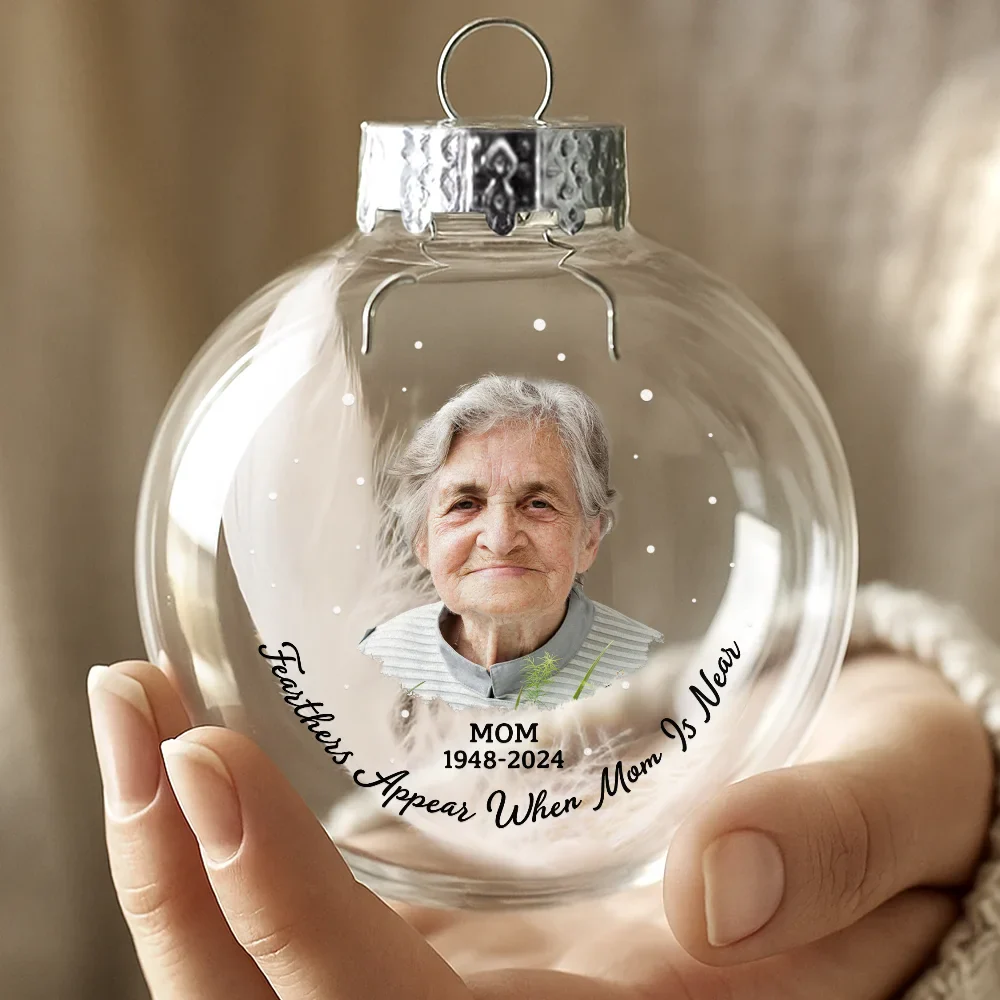 Custom Photo Feathers Appear When Dad Is Near - Personalized Glass Bauble Ornament - Image 4