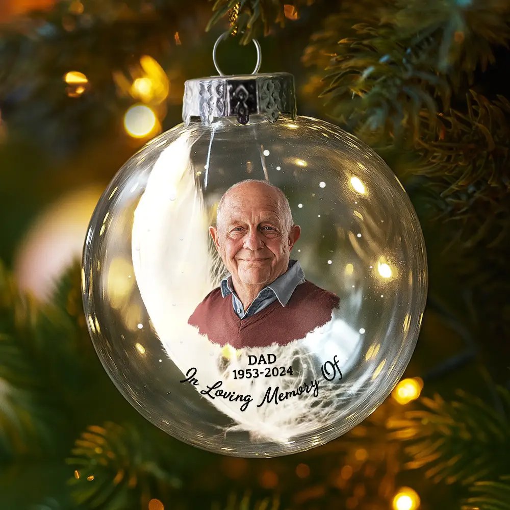 Custom Photo Feathers Appear When Dad Is Near - Personalized Glass Bauble Ornament - Image 5