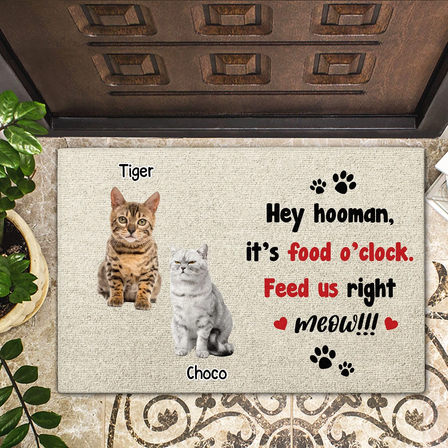 Custom Photo Feed Us Right Meow - Gift For Cat Lovers - Personalized Doormat - Image 3