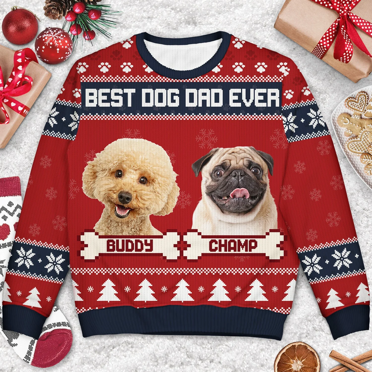Custom Photo Feliz Navidog - Christmas Gift For Dog Lovers, Cat Lovers - Personalized Unisex Ugly Sweater - Image 4
