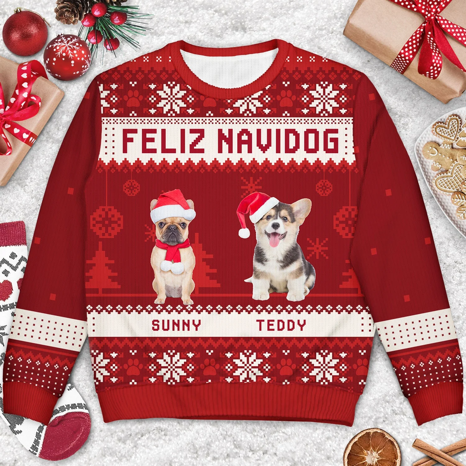 Custom Photo Feliz Navidog Merry Woofmas - Christmas Gift For Dog Lovers - Personalized Unisex Ugly Sweater - Image 4