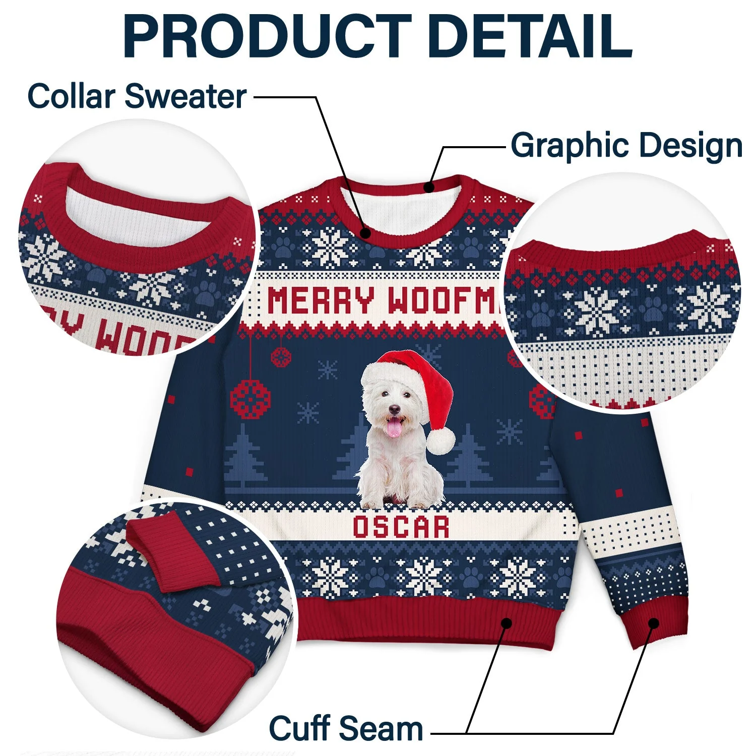 Custom Photo Feliz Navidog Merry Woofmas - Christmas Gift For Dog Lovers - Personalized Unisex Ugly Sweater - Image 7