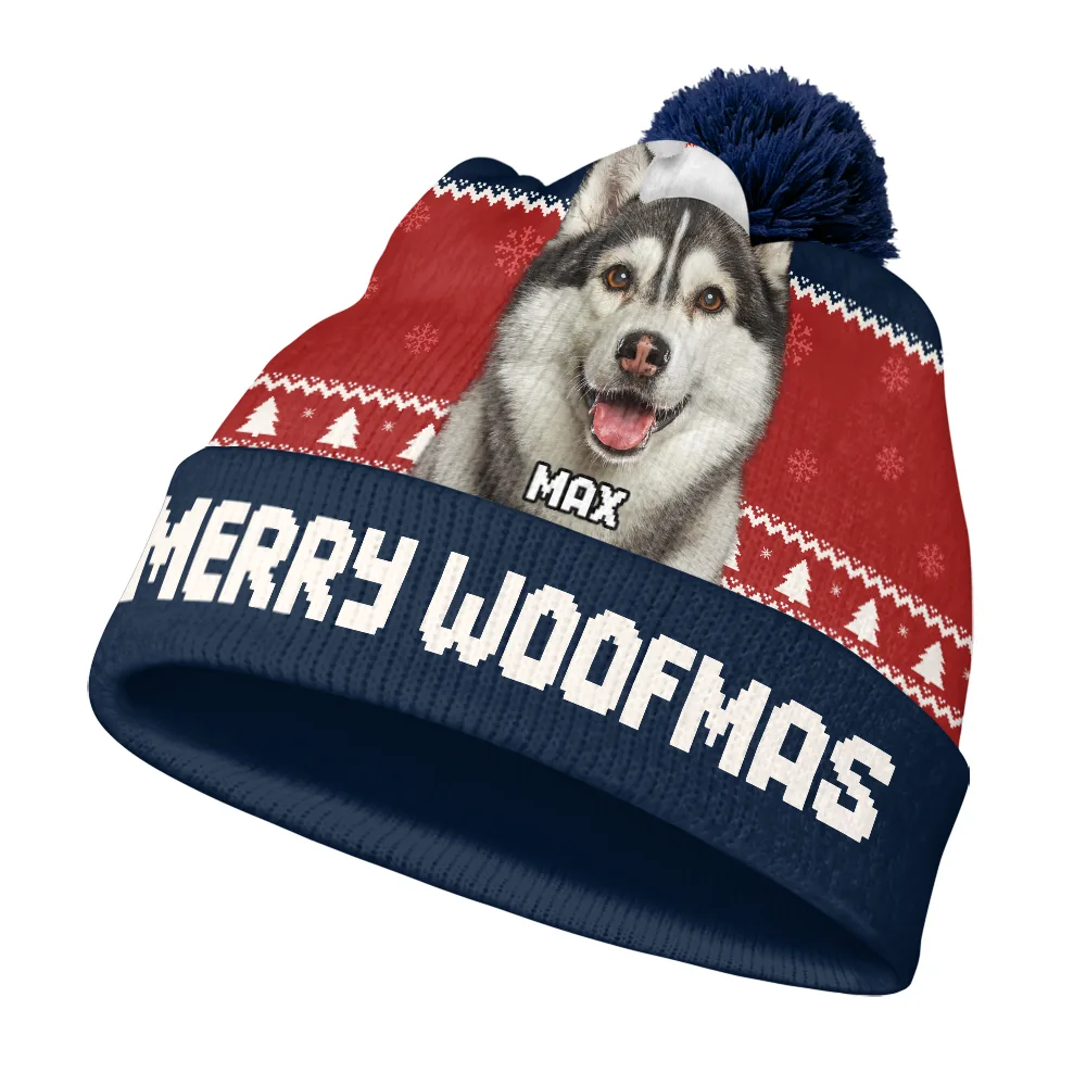 Custom Photo Feliz Navidog - Personalized Bobble Beanie Hat - Image 3