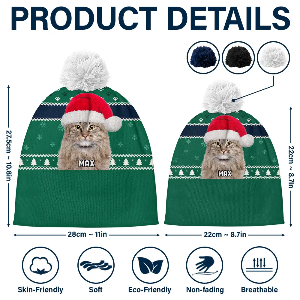 Custom Photo Feliz Navidog - Personalized Bobble Beanie Hat - Image 6