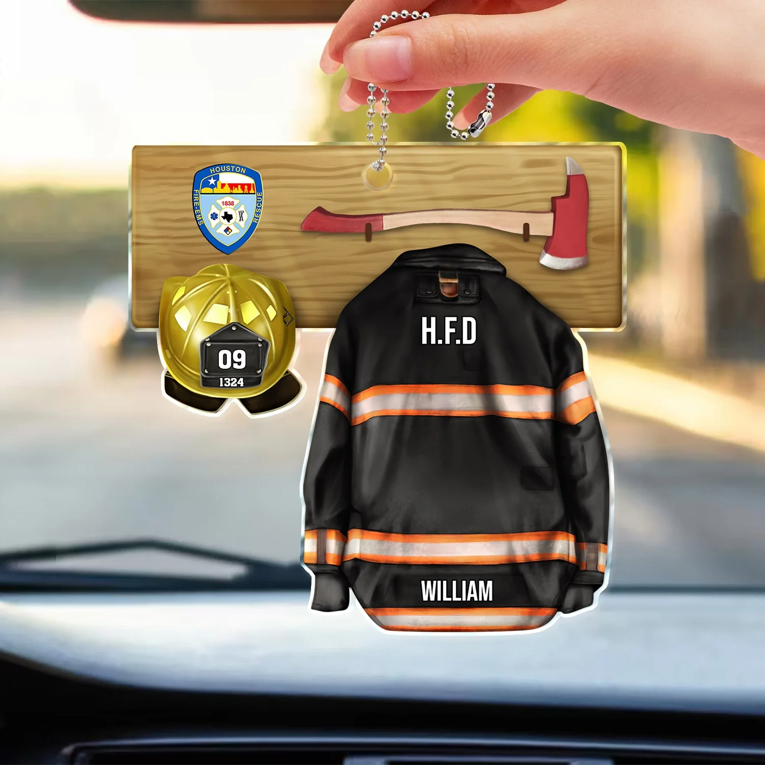 Custom Photo Firefighter Armor - Gift For Firefighter - Personalized Acrylic Car Hanger - Image 4