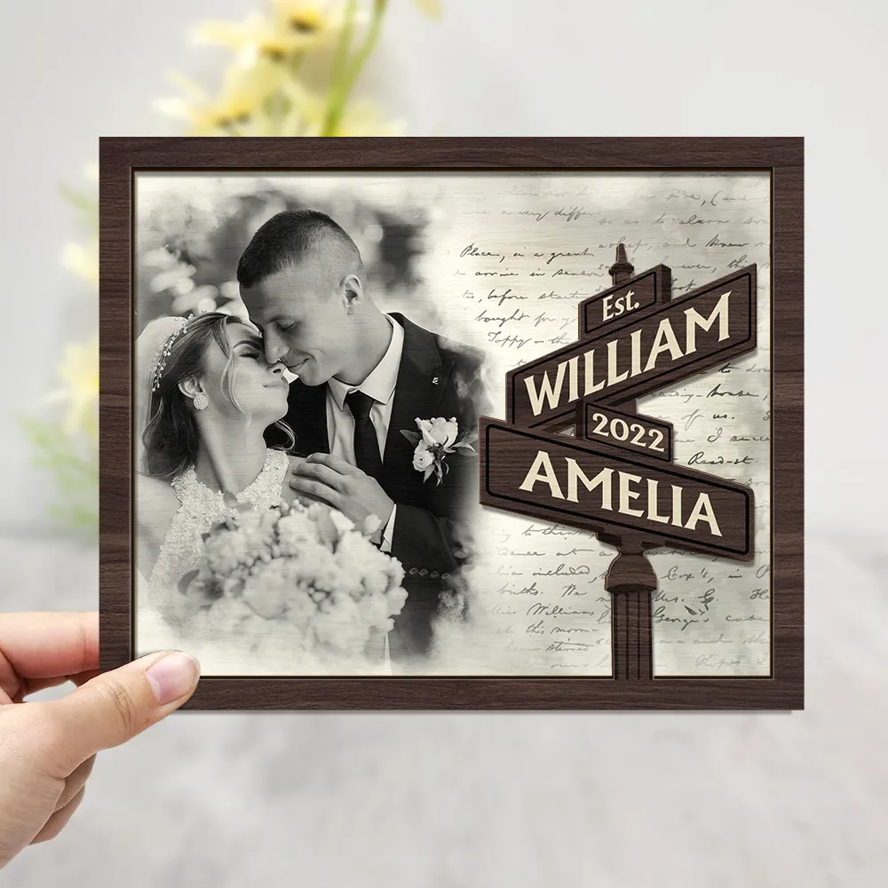 Custom Photo First Anniversary Gift For Couples Family - Personalized 2-Layered Wooden Plaque With Stand - Image 3