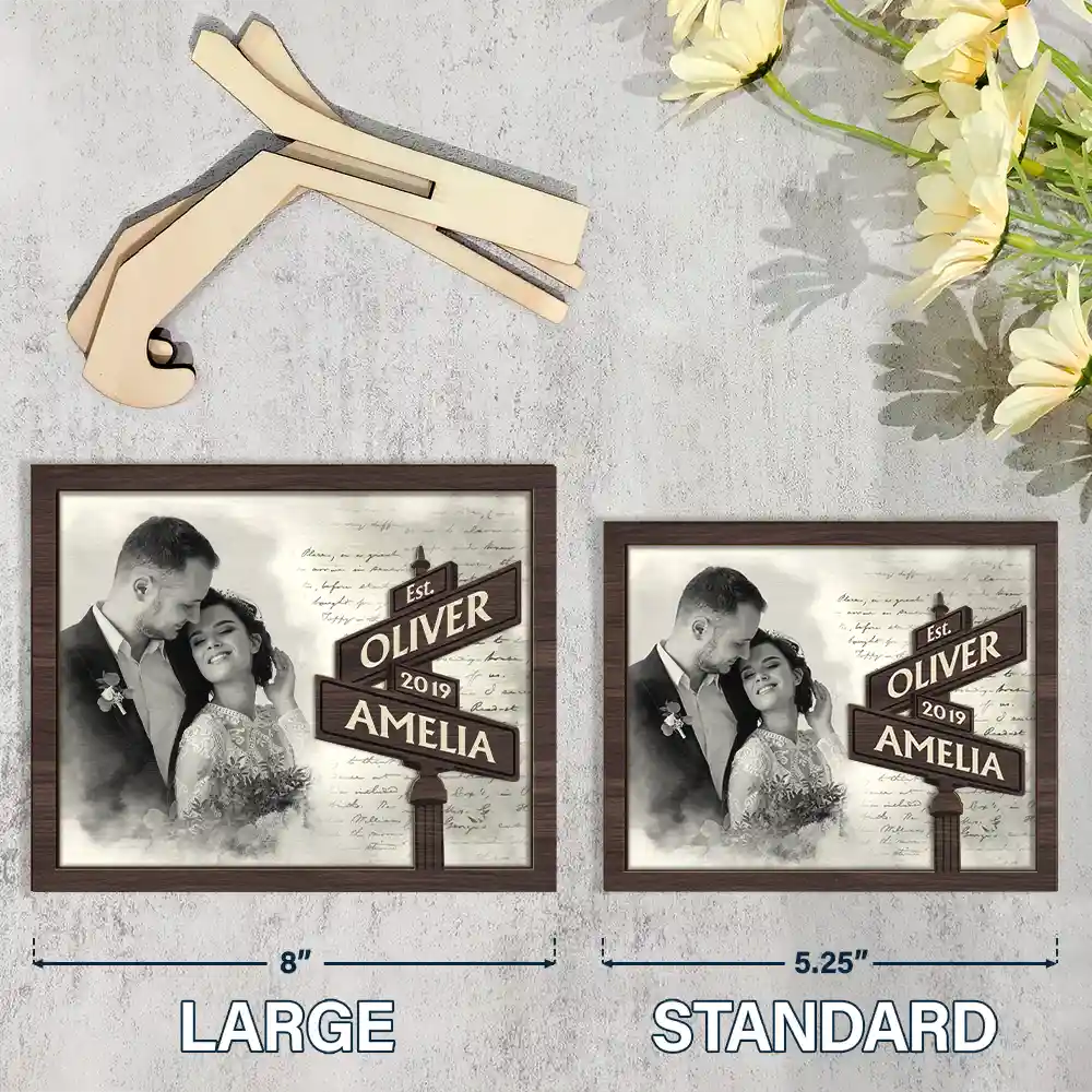 Custom Photo First Anniversary Gift For Couples Family - Personalized 2-Layered Wooden Plaque With Stand - Image 5
