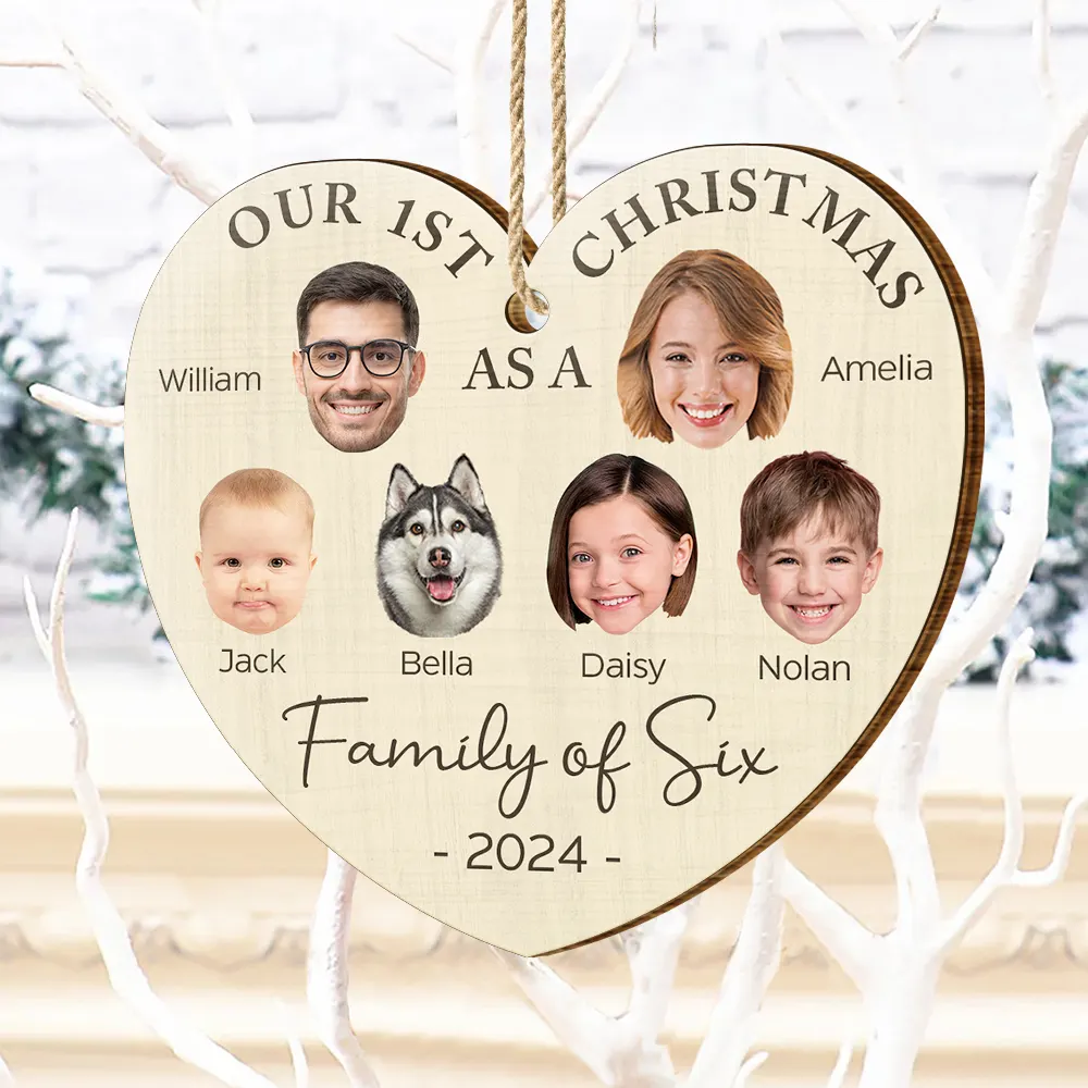 Custom Photo First Christmas As A Family Of Four - Personalized Custom Shaped Wooden Ornament - Image 5