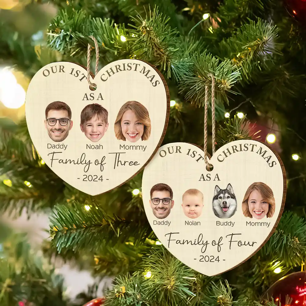 Custom Photo First Christmas As A Family Of Four - Personalized Custom Shaped Wooden Ornament - Image 7