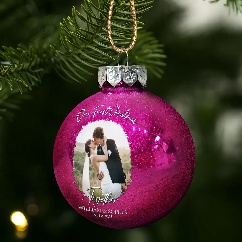 Custom Photo First Christmas As Mr & Mrs Couples - Personalized Ball Ornament - Image 2