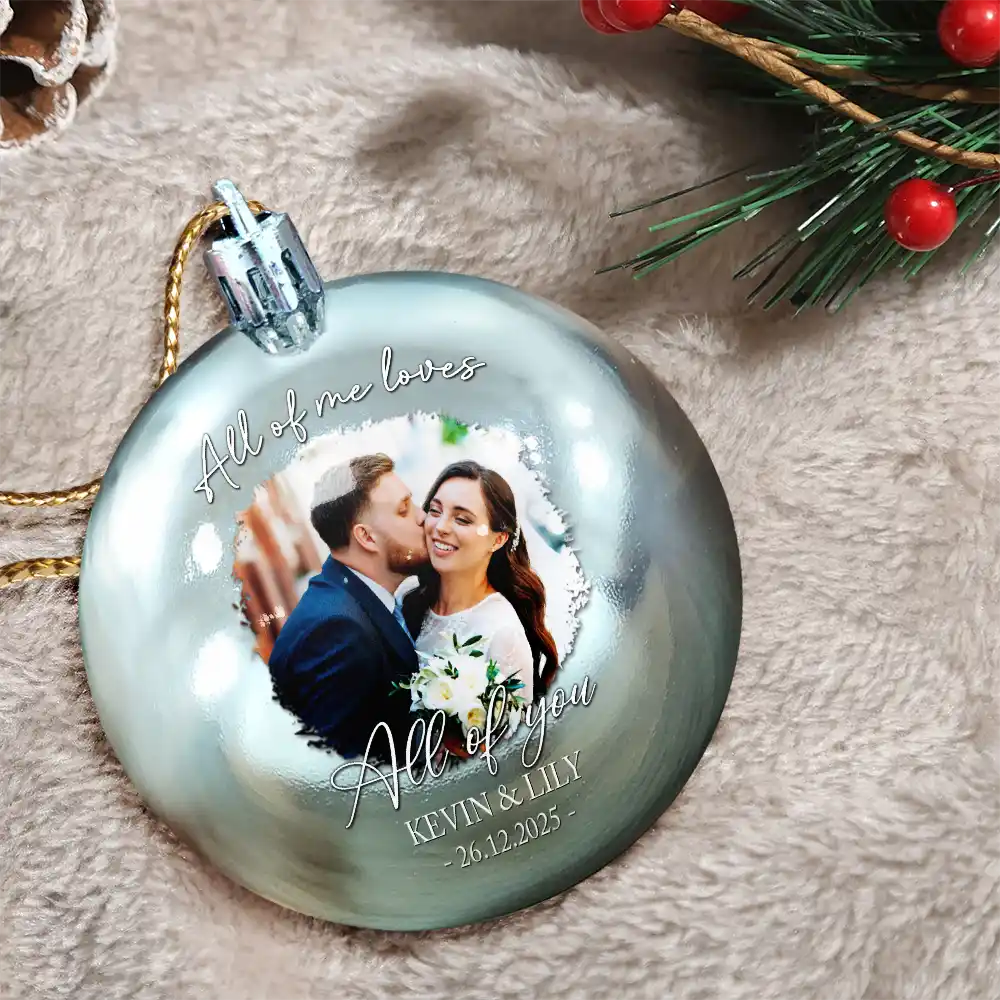 Custom Photo First Christmas As Mr & Mrs Couples - Personalized Ball Ornament - Image 3