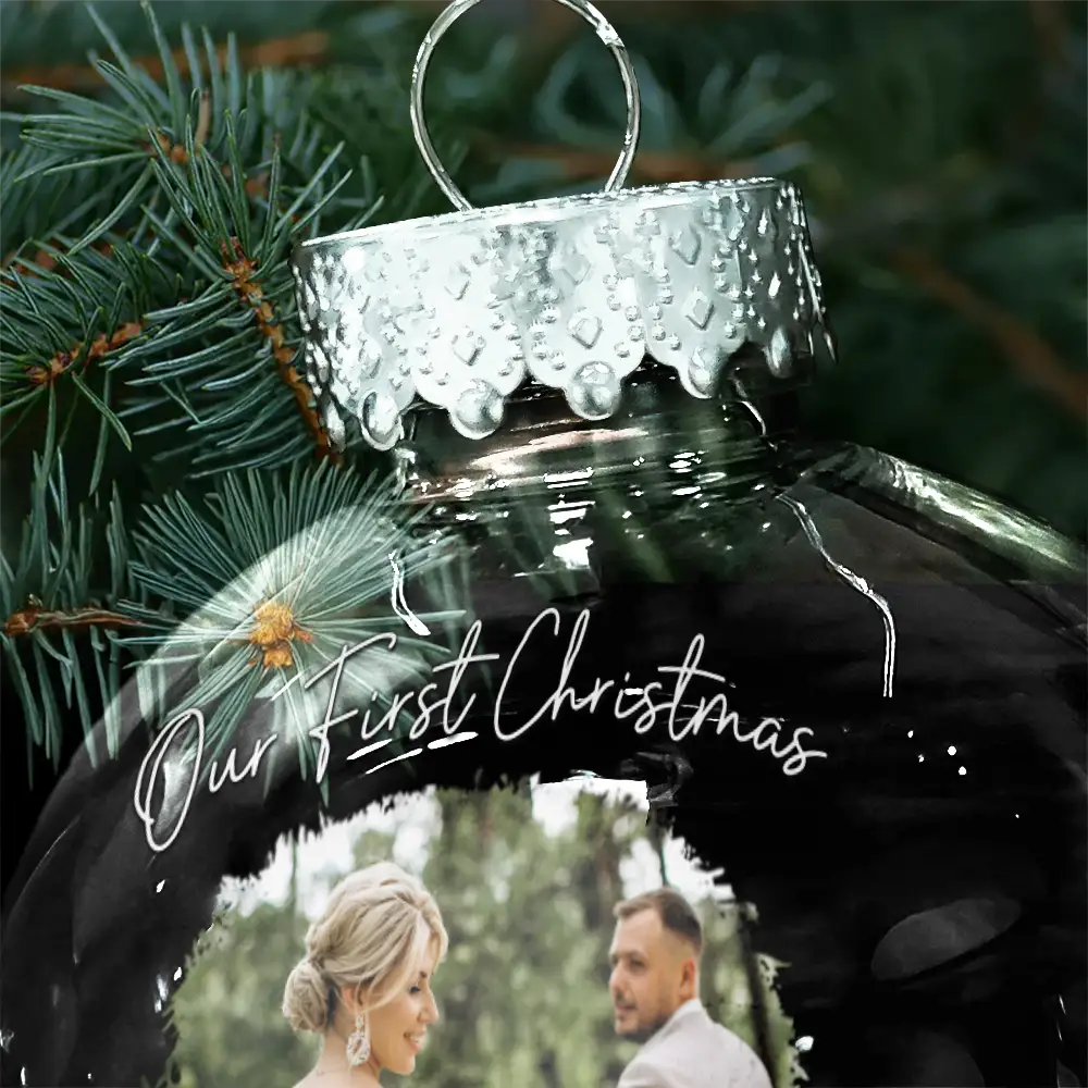 Custom Photo First Christmas As Mr & Mrs Couples - Personalized Ball Ornament - Image 5